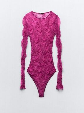 Zara Fuchsia Lace Long-Sleeve Bodysuit